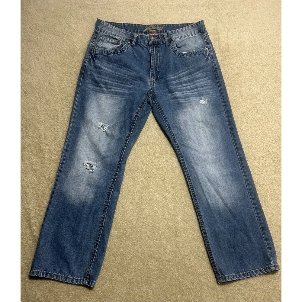 Request Jeans -  Distressed White Wash Blue‎ Denim - Men's size 36x30 RN97628